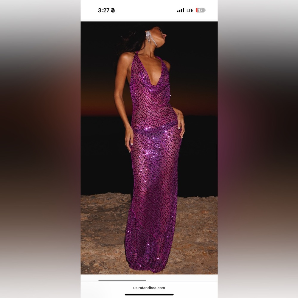 Rat & Boa Purple Sequin Cowl Neck Maxi Gown